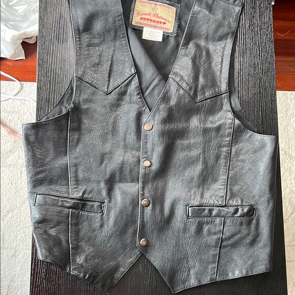 Vintage Black Leather Vest - Picture 1 of 6
